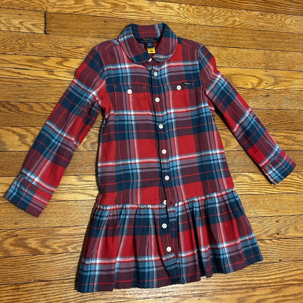 Ralph Lauren Polo Flannel Tunic Dress 
Gently Used
4T
Red and blue flannel